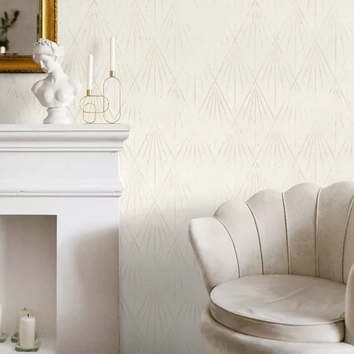 Art Deco Wallpaper With A Delicate Fan Motif In Cream And Beige – B552
