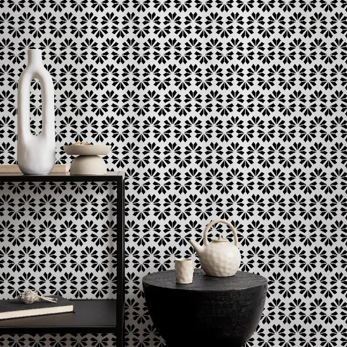 Art Deco Wallpaper With A Geometric Fan Pattern In Black And White – B701