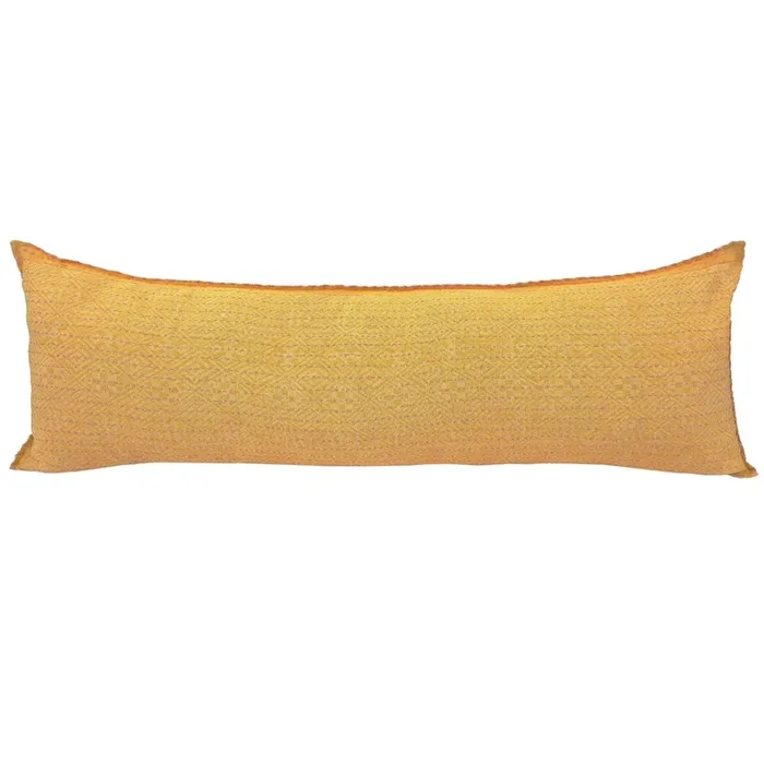 Artisan Hand Loomed Cotton Lumbar Pillow – Yellow Diamonds – 16 “x48 “