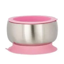 Avanchy Stainless Steel Suction Baby Bowl & Lid – Pink