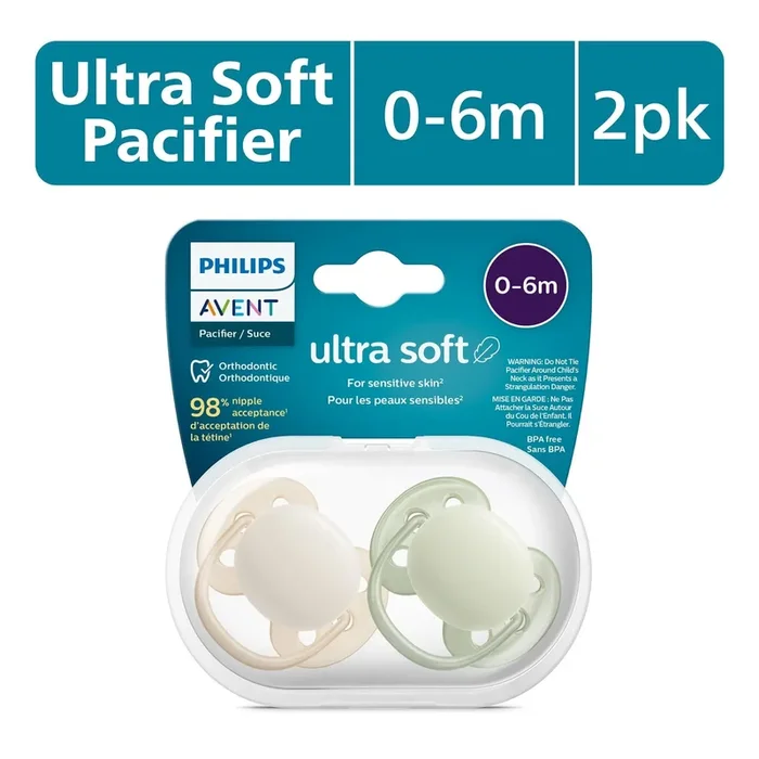 Avent Ultra Soft Pacifier 0-6m, Sand / Pastel Warm Green, 2 pack