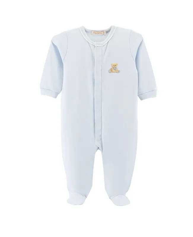 Baby Club Chic Pale Blue Embroidered Teddy Bear Footie