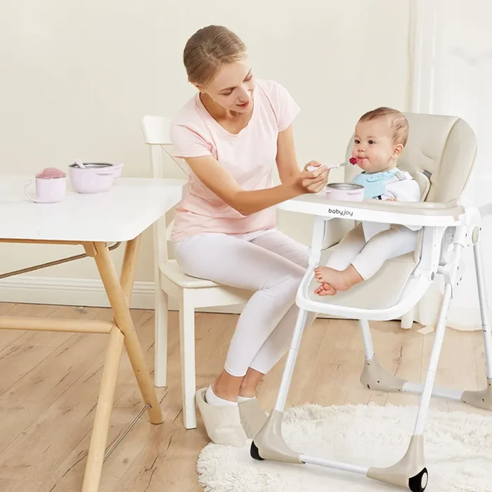 Baby Convertible High Chair With Wheels-Beige