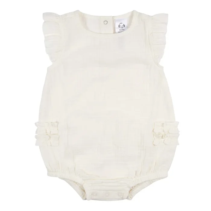 Baby Girls Ivory Gauze Bubble Romper, 0-3M