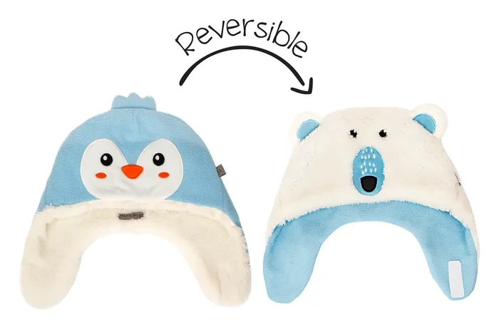 Baby/kids Reversible Sherpa Hat – Penguin/polar Bear