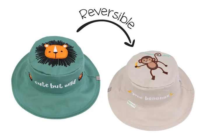 Baby/kids Reversible Sun Hat – Lion | Monkey