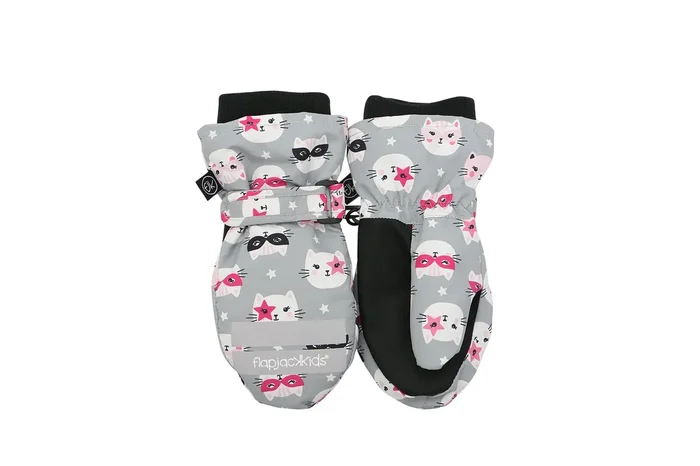 Baby/kids Water Repellent Ski Mittens – Cat (grey)
