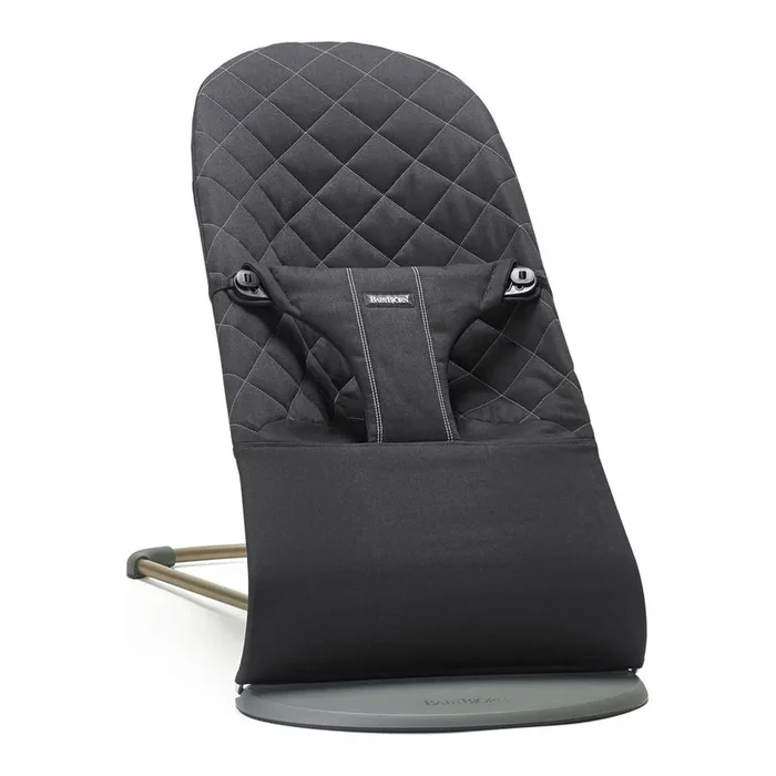 BabyBjorn Bouncer Bliss in Woven Fabric – Classic Quilt, Black on Dark Grey Frame (97947) (Open Box)