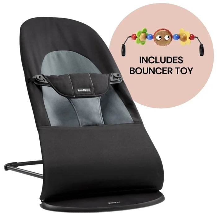 BabyBjorn Bouncer + Toy Bundle – Balance Soft (Cotton) Black / Dark Gray