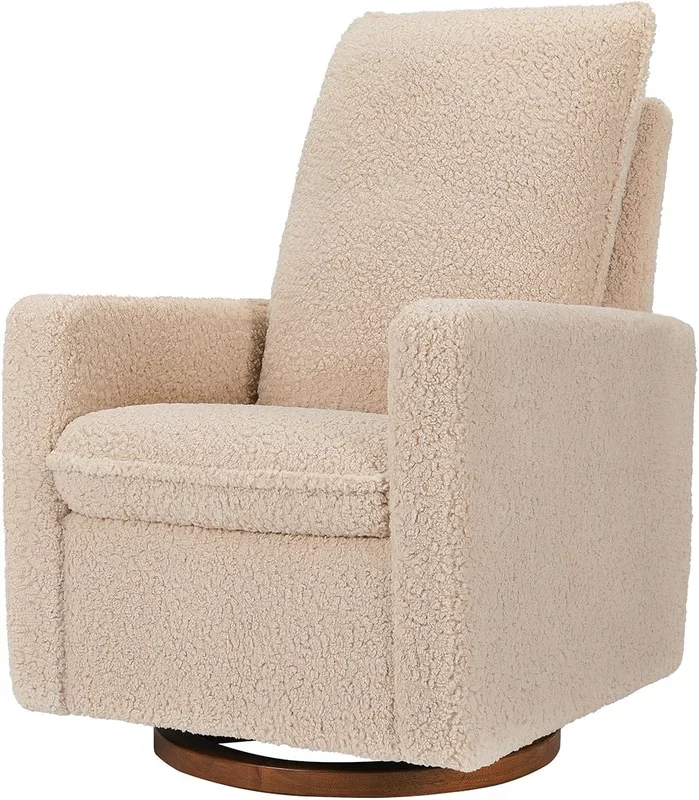Babyletto Cali Pillowback Swivel Glider – Chai Shearling w/Dark Wood Base