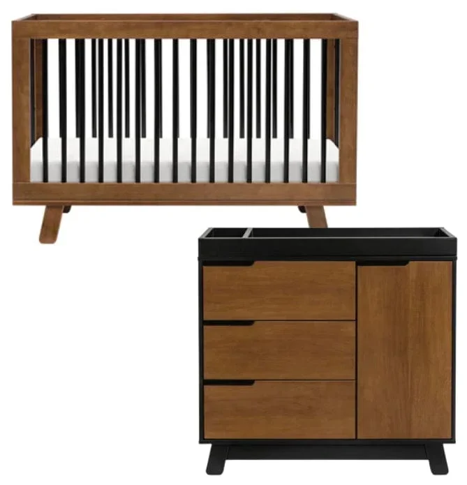 Babyletto Hudson 3-in-1 Convertible Crib + 3-Drawer Changer Dresser Bundle – Natural Walnut / Black