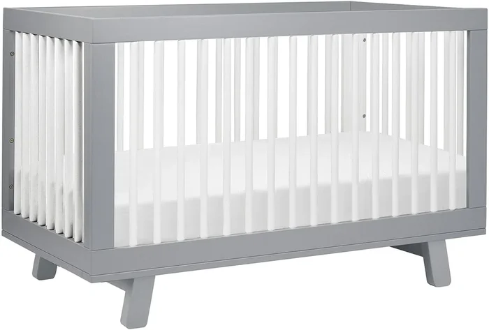 Babyletto Hudson 3-in-1 Convertible Crib with Toddler Bed Conversion Kit – Grey/White