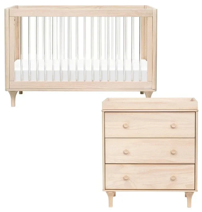 Babyletto Lolly 3-in-1 Convertible Crib + 3-Drawer Changer Dresser Bundle – Washed Natural / Acrylic / Washed Natural