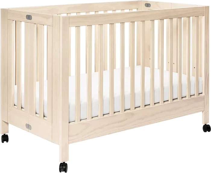 Babyletto Maki Full-Size Portable Folding Crib w/Toddler Bed Conversion Kit – Washed Natural