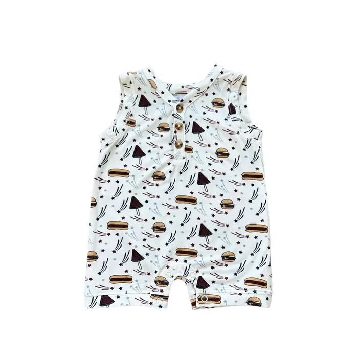 Babysprouts Boy’s Sleeveless Romper | Burgers n’ Dogs