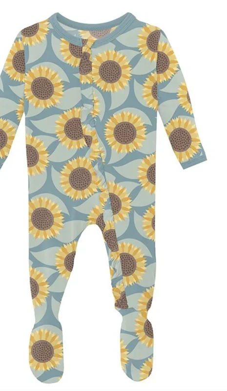 Bamboo 2-Way Ruffle Zipper Footie | Sunflower