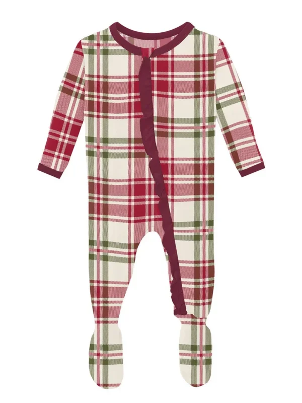 Bamboo 2-Way Zipper Ruffle Footie | Fireside Plaid
