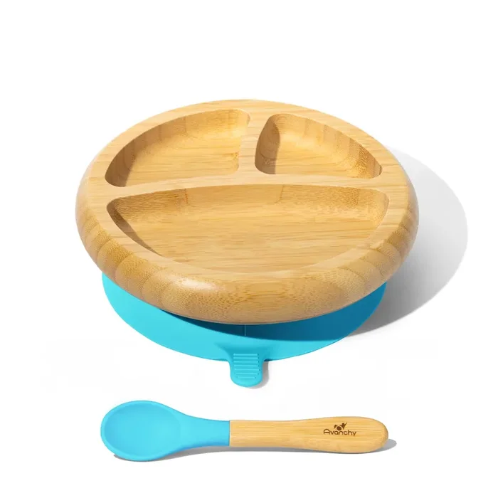 Bamboo Baby Suction Plate + Spoon – blue