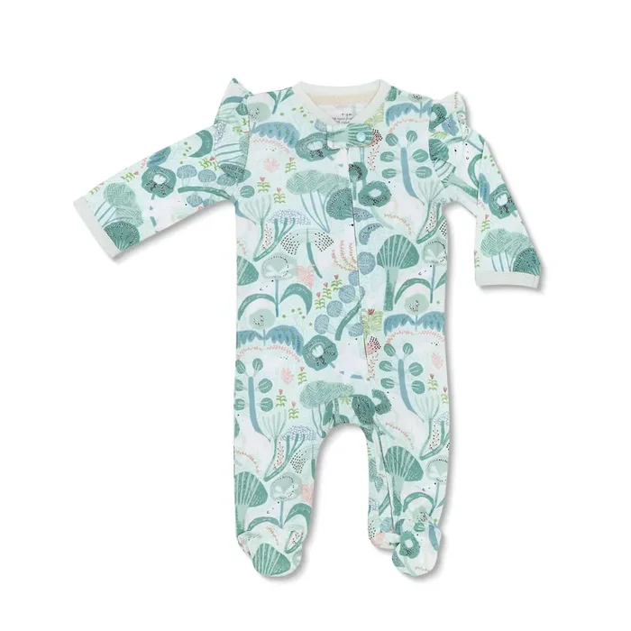 Bamboo Blend Zipper Footie With Ruffles – Minty Bear Bloom