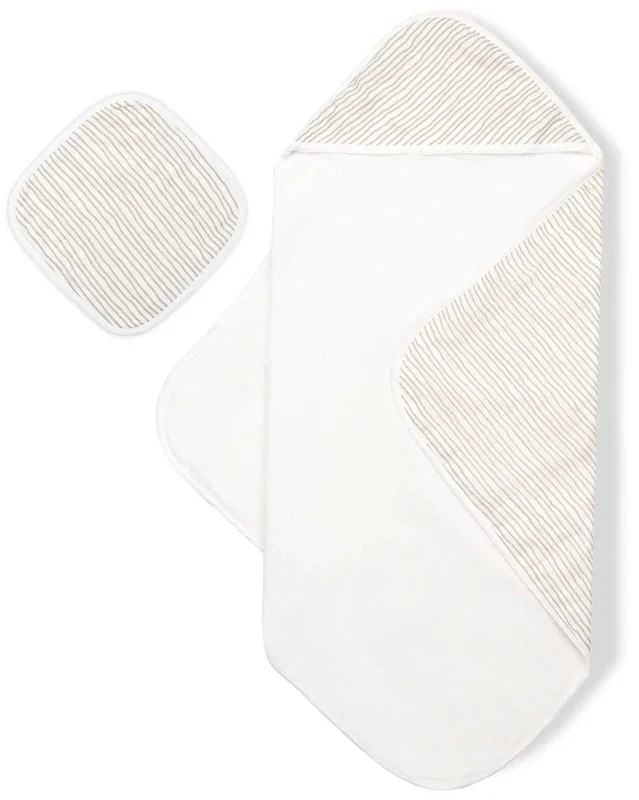 Bamboo Little Hooded Baby Towel & Washcloth Set – Taupe Wave