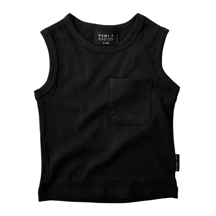 Bamboo Ribbed Pocket Tank – Black