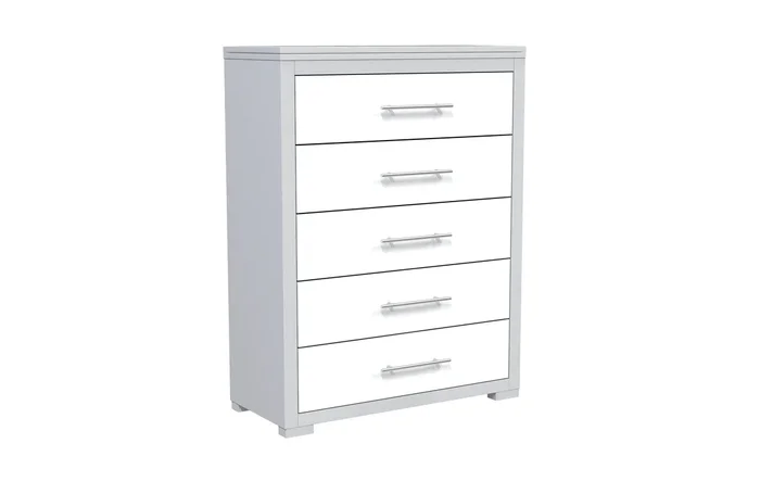 Barton 5 drawer chest storage for bedroom decoration, light grey & white
