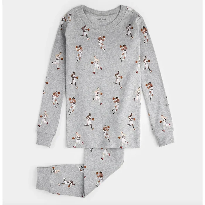Basketball player print on heather grey PJ set