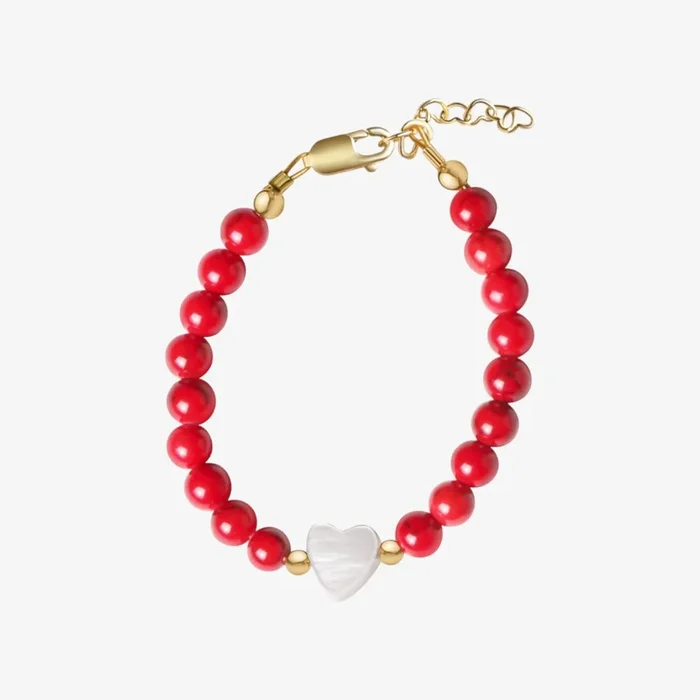 Beads With Hanging Heart Bracelet – Red