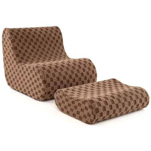 Bean Bag Chair With Ottoman and High Elasticity Sponge-Brown