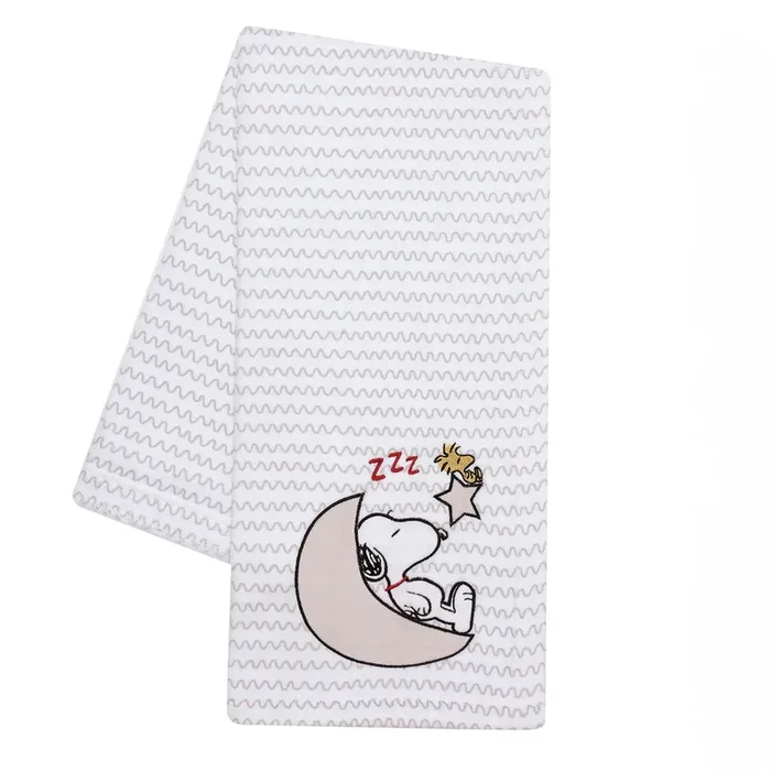 Bedtime Originals Snoopy Love Soft White/Taupe Fleece Baby Blanket w/ Applique