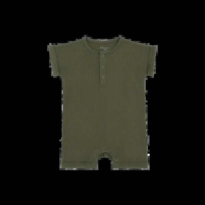 BELAN J Ribbed Bamboo Short Sleeve Shortall Romper – Forest Green