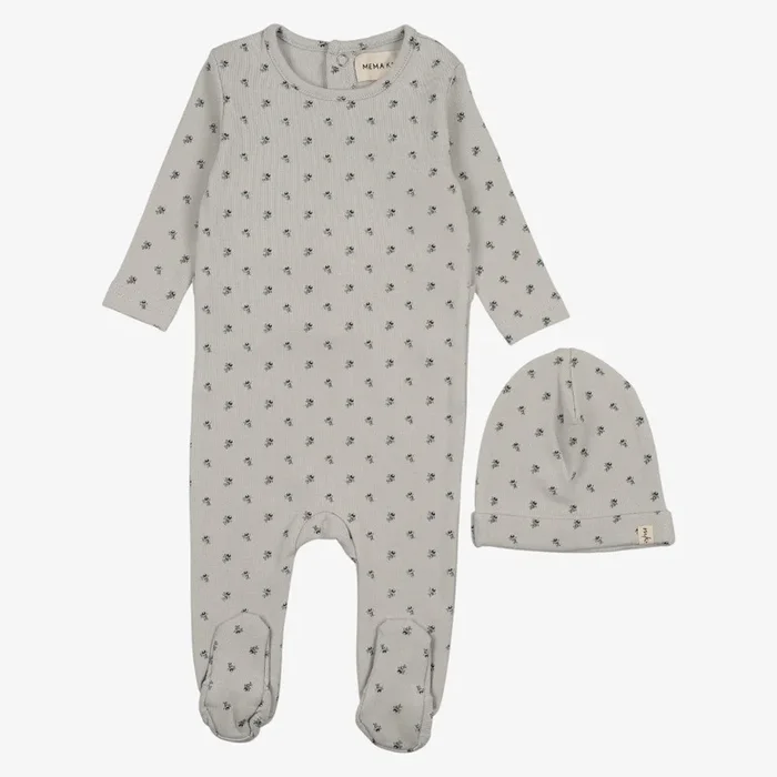 Berry Print Footie And Beanie – Blue