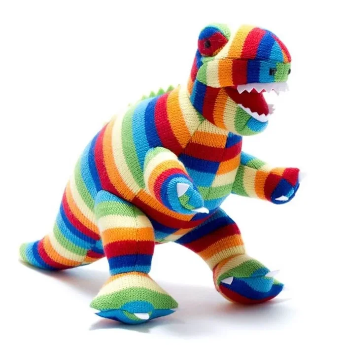 Best Years Knitted Bold Stripe T Rex Dinosaur Plush Toy