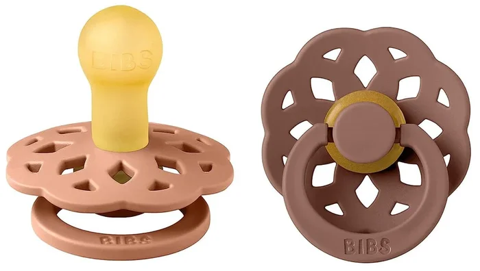 BIBS Boheme Pacifier, 2 Pack – Peach/Woodchuck – Size 1 (0-6 m)