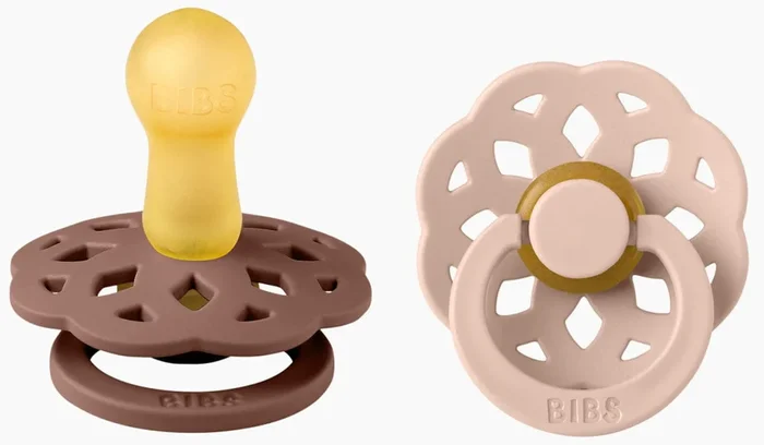 BIBS Boheme Pacifier, 2 Pack – Woodchuck/Blush – Size 2 (6+ m)