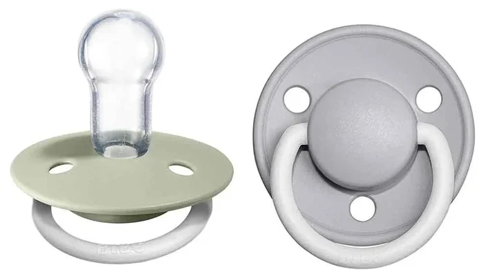 BIBS De Lux GLOW Silicone Pacifier, 2 Pack – Sage/Cloud – One Size (0-3 years)