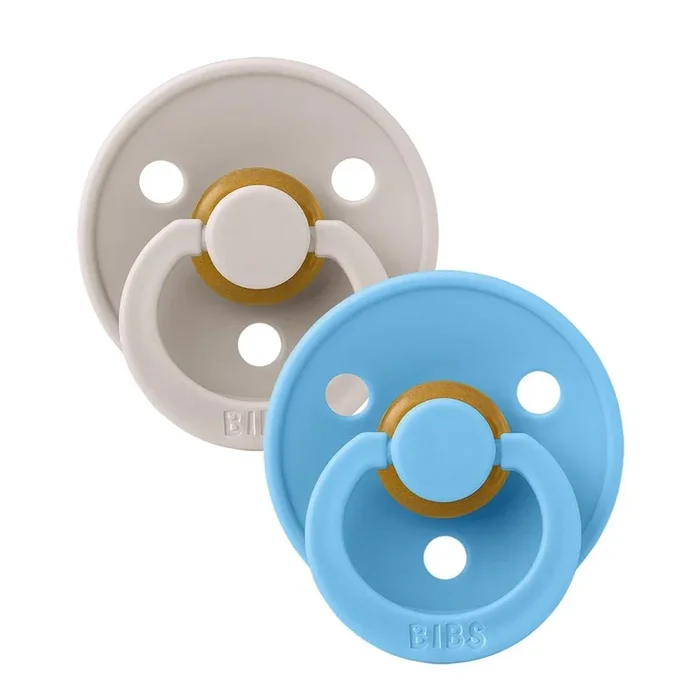 BIBS Original Colour Pacifier, 2 Pack – Mushroom/Breeze – Size 1 (0-6 m)