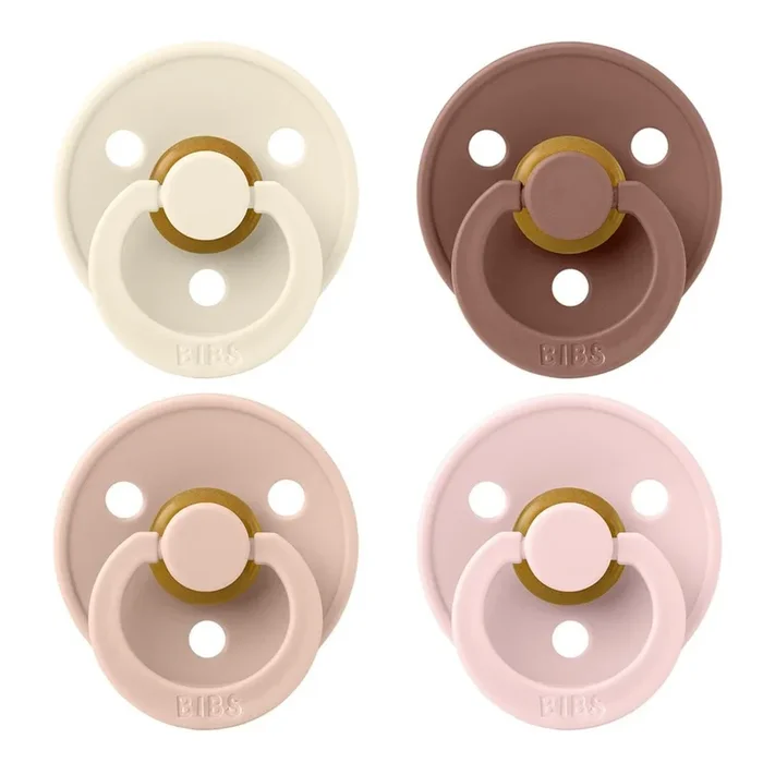 BIBS Original Colour Pacifier, 4 Pack – Ivory/Blush/Woodchuck/Blossom – Size 1 (0-6 m)