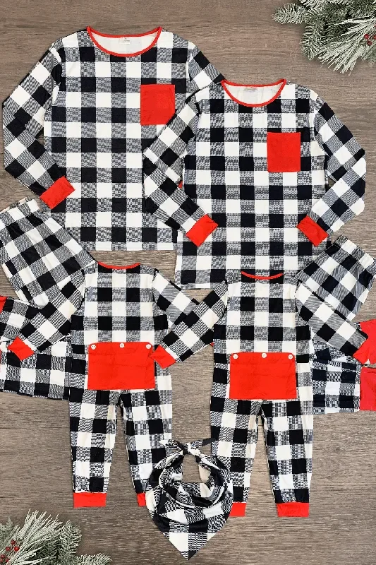Black & White Buffalo Plaid Pajamas – AND PET BANDANA!