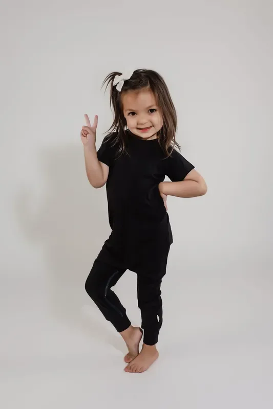 Black Bamboo Lyocell Zip Romper