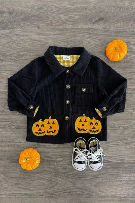 Black Corduroy Jack-O’-Lantern Top