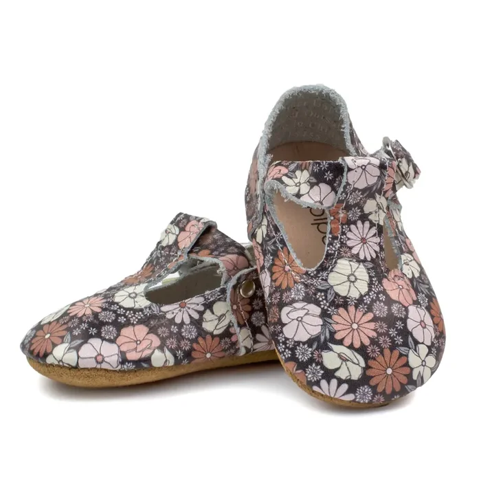 Black Floral – T-strap Mary Jane – Soft Sole