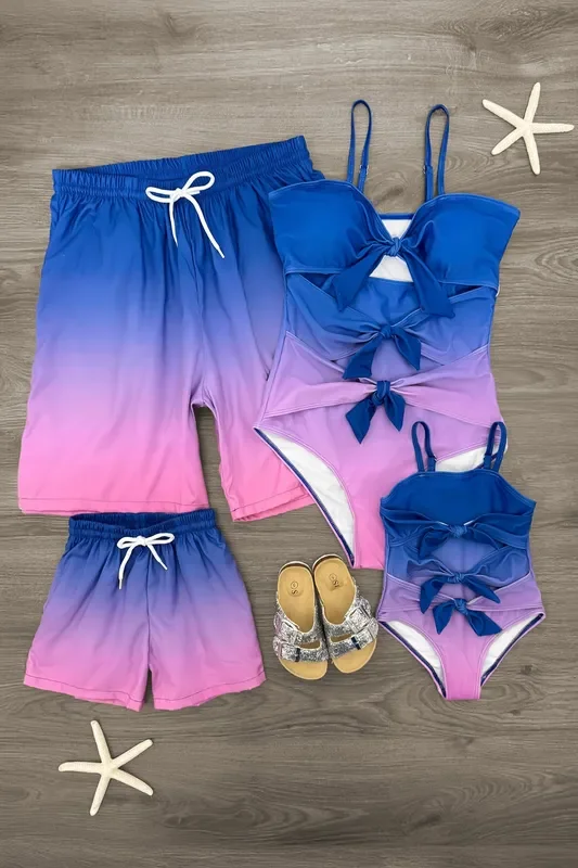 Blue & Purple Ombre Family Swimsuits