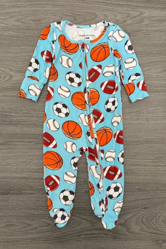 Blue Bamboo Sports Ball Onesie