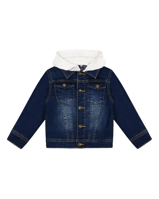 Blue Denim Jacket With Detachable French Terry Hood
