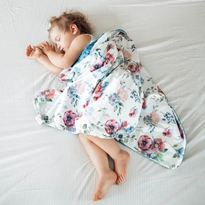 Blue Floral Minky Baby Blanket