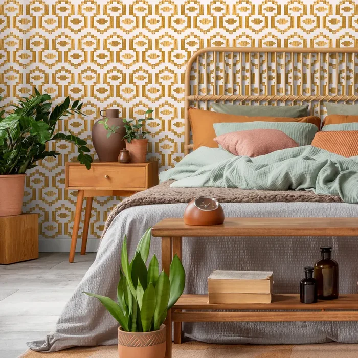 Boho Wallpaper With A Tribal-inspired Pattern In Yellow – C542