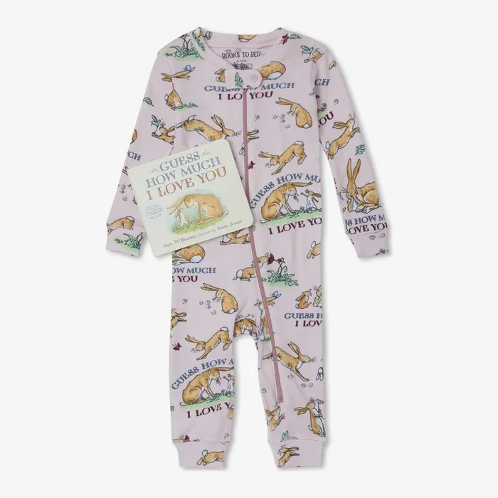Books to Bed Footie Sleeper & Book Set – Guess How Much I Love You in Pink