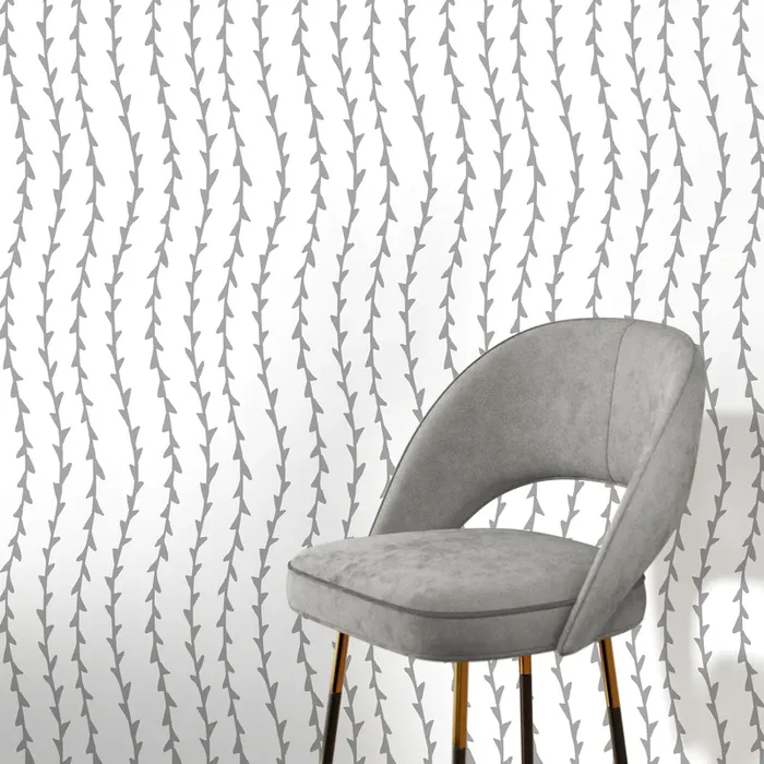 Botanical Wallpaper With A Minimalist Vine Stripe Motif In Grey – X055