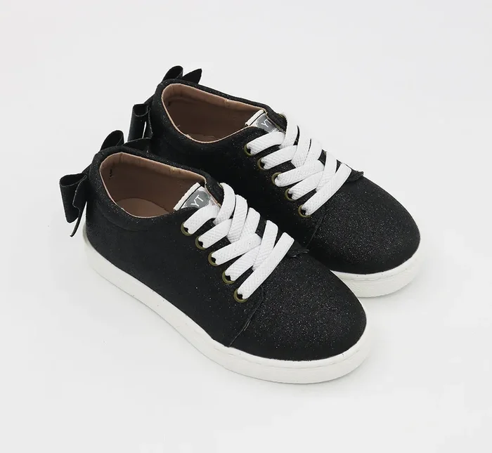 Bow Low Top Sneakers – All Black Soft Glitter